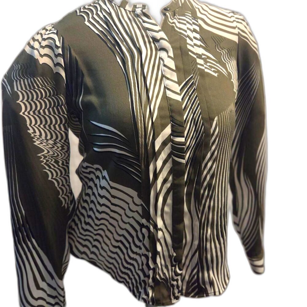 EXPRESS-women's long-sleeve graphic print button-up blouse